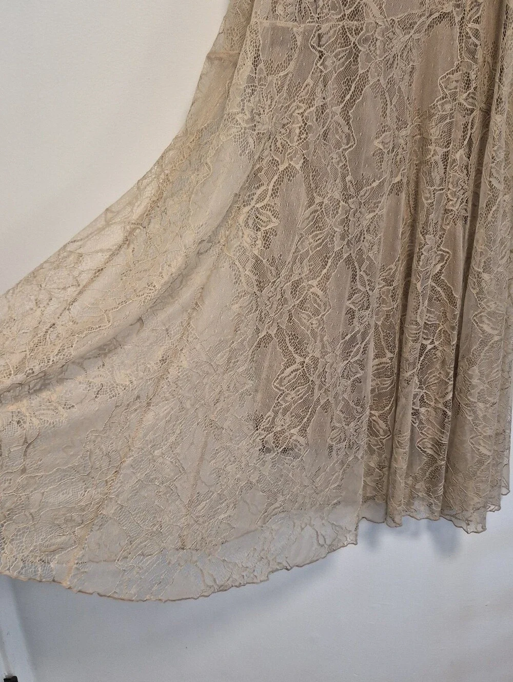 Anthropologie Asymmetric Drop-Waist Lace Midi Skirt Pull-On Taupe Size M $128